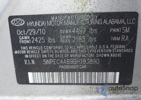 2011 Hyundai Sonata Se 2.0T from USA, damaged, VIN 5NPEC4AB9BH193890